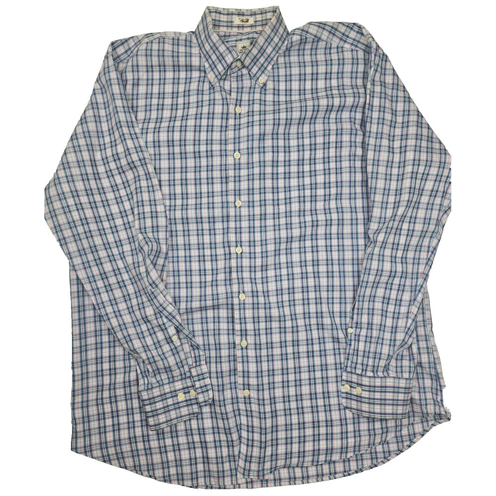 PETER MILLAR Men Size L Purple Blue Check Cotton Button-Down Shirt
